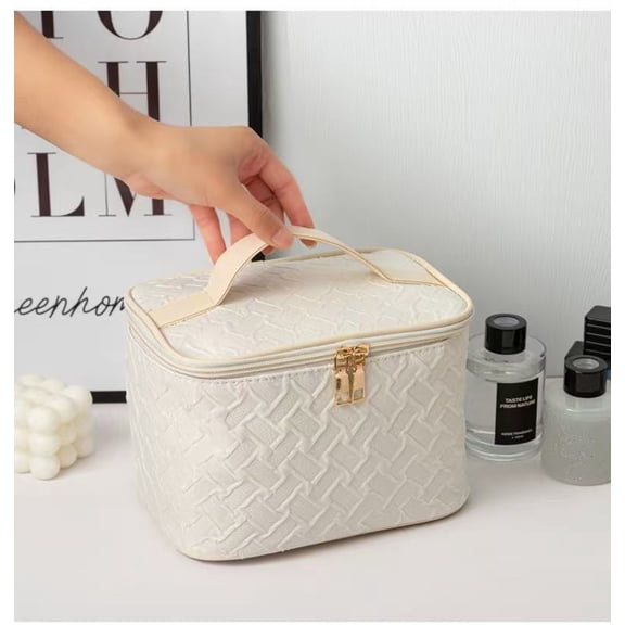 Large Capacity Cosmetic Bags for Women,Waterproof Portable Pouch Open Flat Toiletry Bag Make up Organizer with Divider and Handle