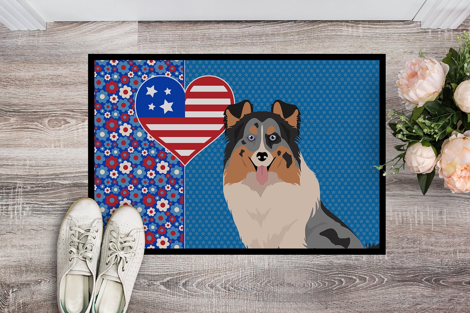 Blue Merle Sheltie Indoor or Outdoor Mat 24x36 36 in x 24 in