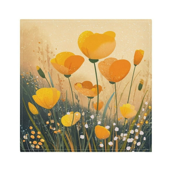 1 Pack 20'' x20" Satin Table Napkins Dinner Napkins for wedding Party Decoration events Yellow Flowers on The Grass