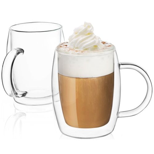 JoyJolt Aroma Double Wall Insulated Glass Coffee Mug (Set of 2
