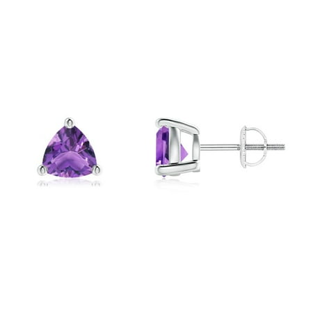 Amethyst Trillion Earrings Basket-Set Trillion Amethyst Stud Earrings in 14K White Gold (6mm Amethyst) - SE0142AM-WG-AA-6 ()