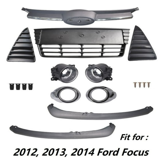 Labwork Front Bumper Grille Grill Kit with Fog Lights Assembly Fit for 2012 2013 2014 Ford Focus