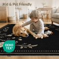 thumbnail image 4 of ODIKA 4'x6' Washable Area Rug Pet Friendly, Non-Shedding Black Beige Elegance with Floral Border Design Vintage Inspired Delicate Motifs and Dotted for Bedroom, Reading Nook, 4 of 7