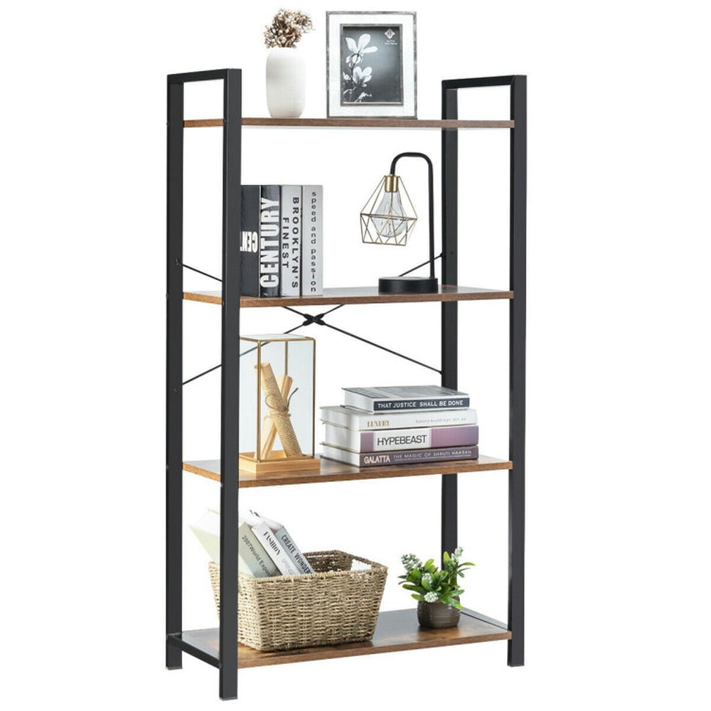 Demi Bonn 4-Tier Rustic Bookshelf,dustrial Bookcase Diaplay Shelf Storage Rack, Brown