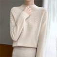 thumbnail image 6 of Women's Mock Turtleneck Sweater, Long Sleeve Embossed Design Pullover, Chunky Knit Winter Top, Solid Color Casual Jumper, Batwing Sleeve Sweater, Everyday Winter Wear Beige L, 6 of 7