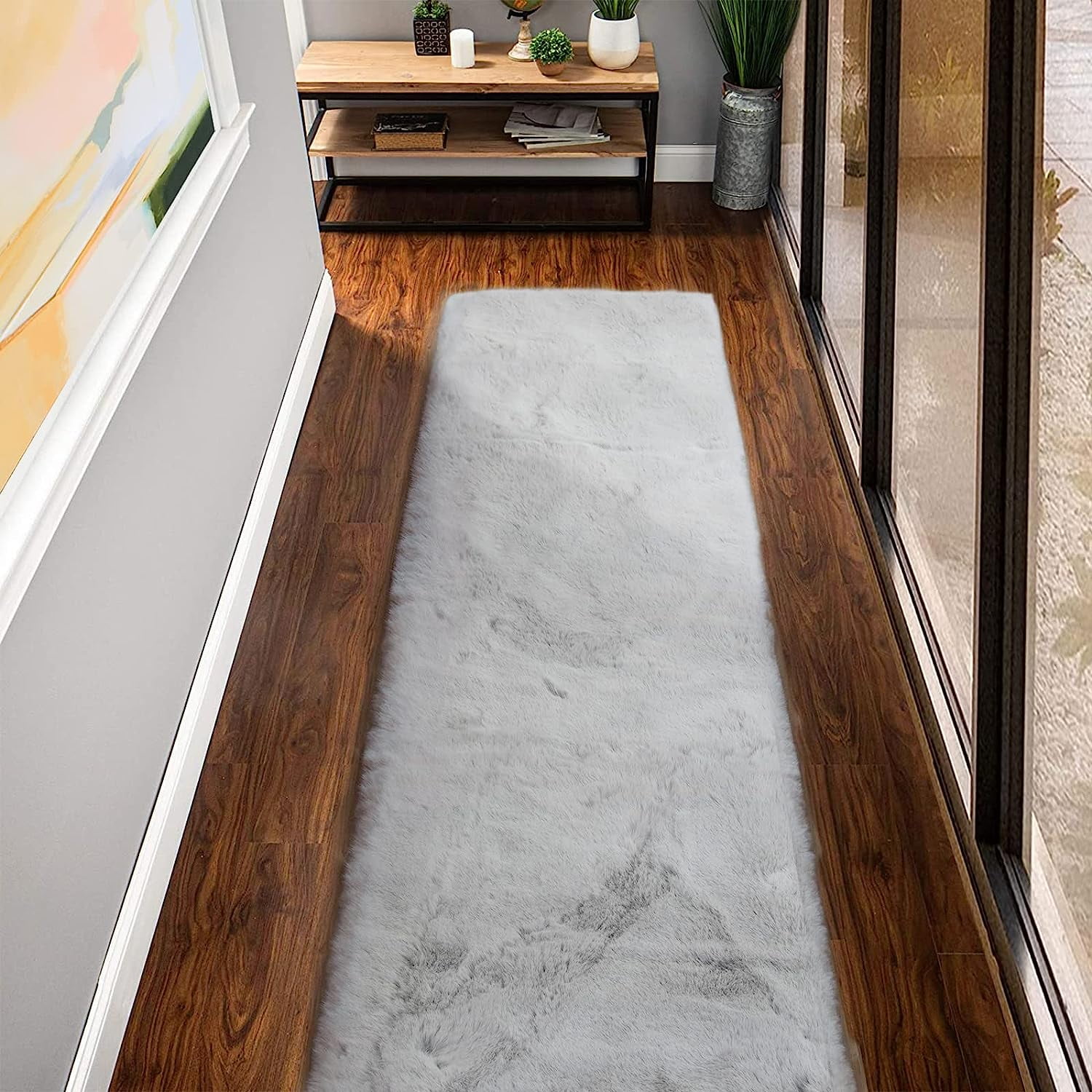 Latepis Fuzzy Grey Fluffy Washable Runner Rugs for Hallway 2x10 Plush