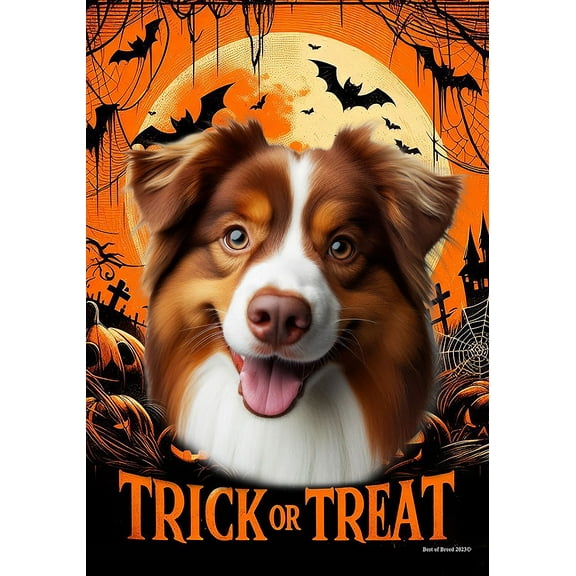 Australian Shepherd Red Tri - Best of Breed Halloween Garden Flag 12" x 17"