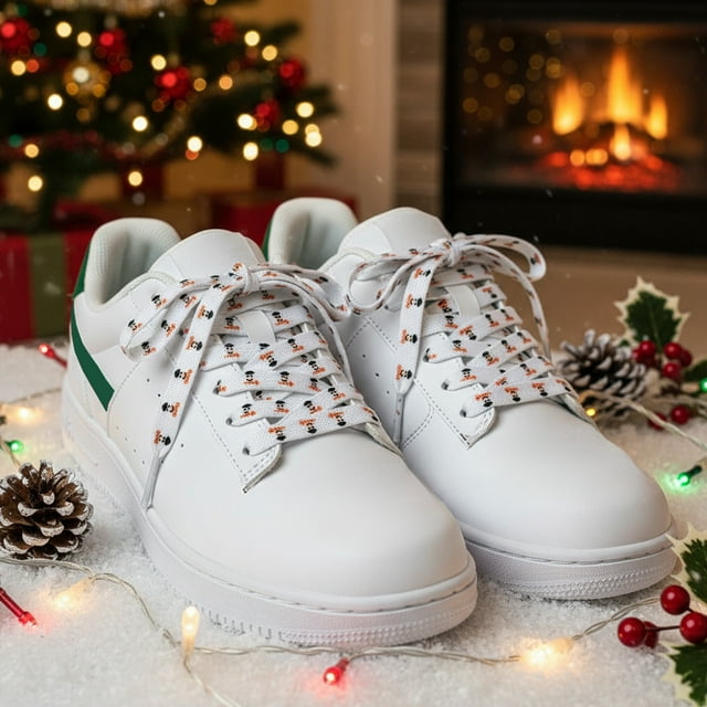 Lacets de Chaussures Imprimés à Thème de Noël pour Espadrilles et Bottes / Motifs Rouges et Verts Festifs Flocons de Neige Rennes Sapins de Noël / Lacets Plats en Polyester Durable / Accessoires de Style Festif