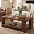 thumbnail image 6 of Dayalane 47" Modern Farmhouse Style Coffee Table, 2-Tier Storage Rectangular Center Table with Solid Pine Wood Legs, Thick Wooden Design Rectangular Living Room Table for Living Room Office, Walnut, 6 of 10