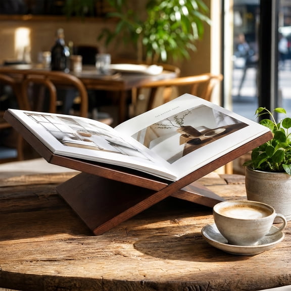 Gaderth Minimalist Collapsible Wood Book Stand, Adjustable Reading Holder, Wooden Book Holder, Open Bookstand, Hands-Free Ergonomic Stand for Desk, Textbooks, Cookbooks, Tablets