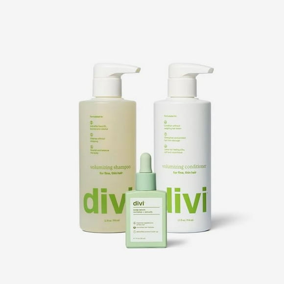 Divi Volumizing Starter Bundle for Women and Men - Includes Volumizing Shampoo, Conditioner, and Scalp Serum for Healthy, Fuller Hair - Lightweight Hair Care for Fine an