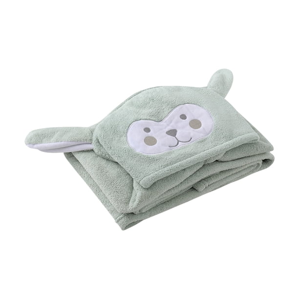 Toalla de baño con capucha para niños, coral de terciopelo, fuerte absorción de agua, suave, diseño de dibujos animados, verde claro