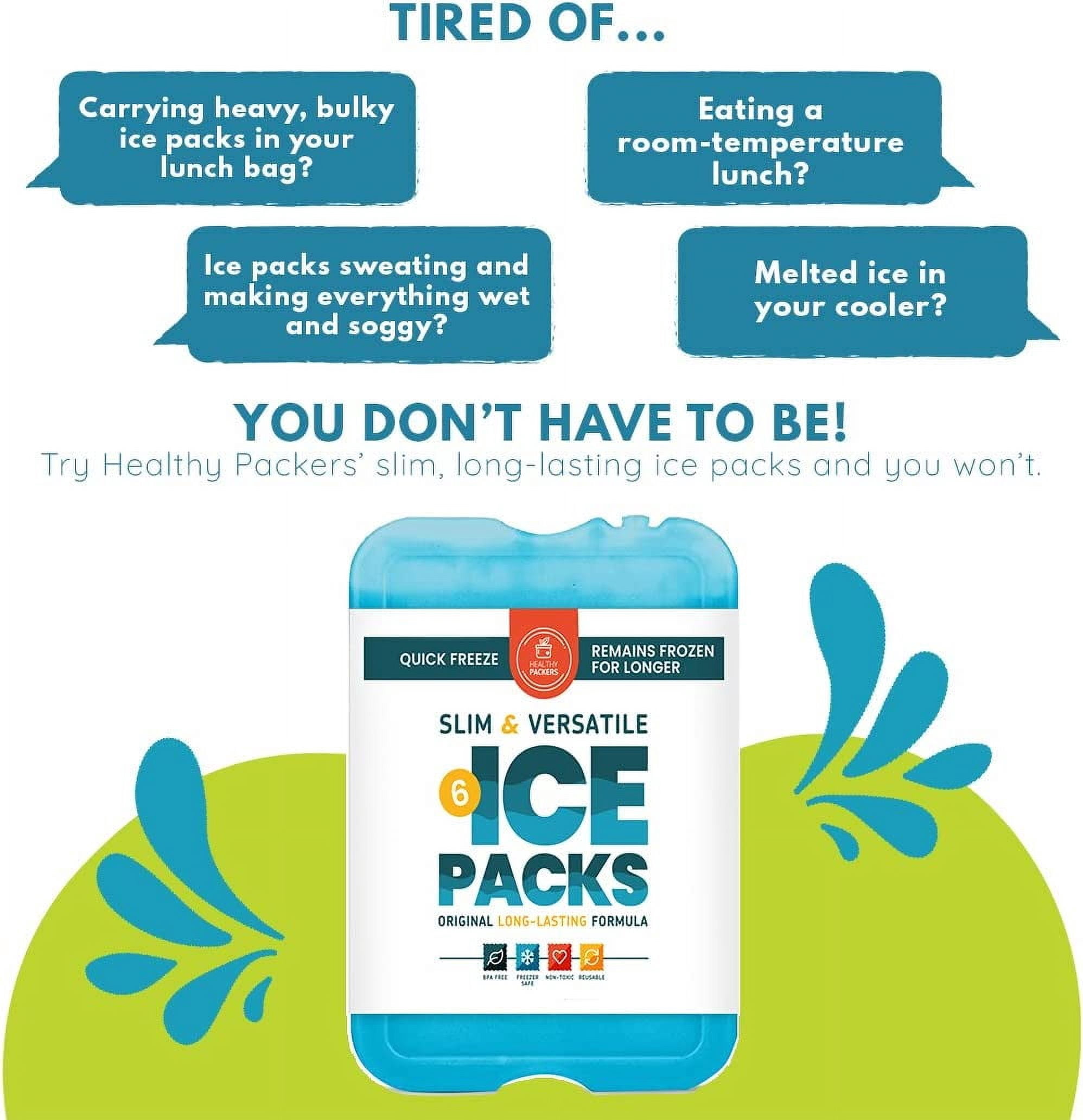 Healthy Packers Reusable Ice Packs for Lunch Box and Cooler, Blue, 6 Pack