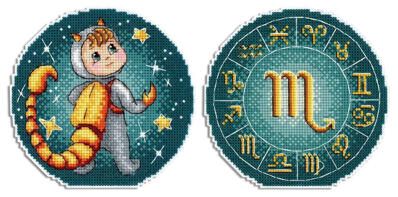 Cross Stitch Kit Zodiac Signs Scorpio SR-701 Needlework Blue Yellow Plastic By MP Studia