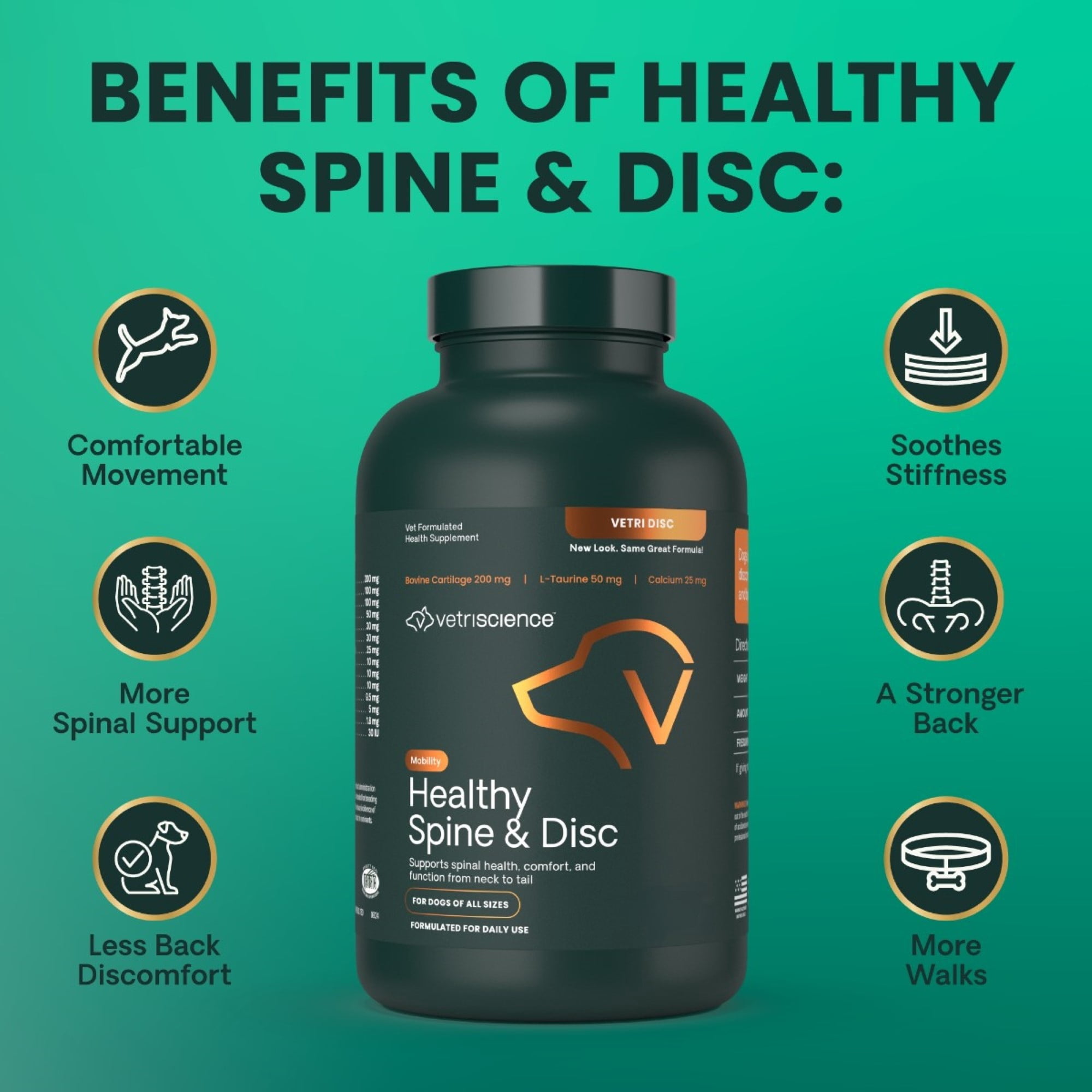 VetriScience Healthy Spine & Disc Bone Health Calcium Capsules for Dog, Unflavored 90 Count Bottle