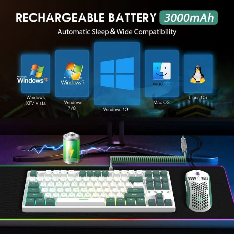 ZIYOULANG Wireless Gaming Keyboard and Mouse Combo with 87 Key