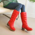 thumbnail image 5 of Women Round Toe Warm Knee High Boots Plus Size Mid Heel Quilted Fabric Tall Boots Non Slip Outsole for Fall Winter Commuting Travel Red, 5 of 7