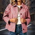 thumbnail image 2 of BXJX Womens Plaid Shackets, Long Sleeve Button Down Lightweight Lapel Collar Shacket Jackets with Pockets Red Size XL, 2 of 7