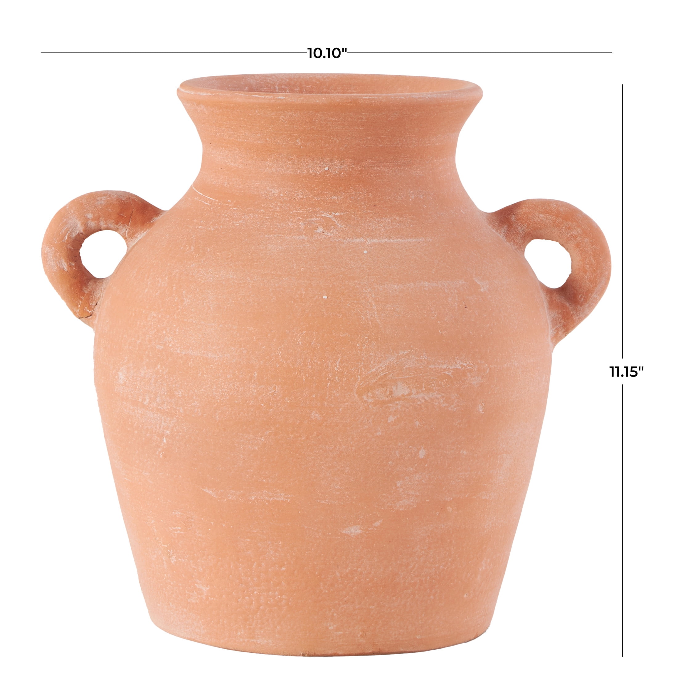 DecMode 11" Washed Terracotta Jug Pink Ceramic Vase with Handles