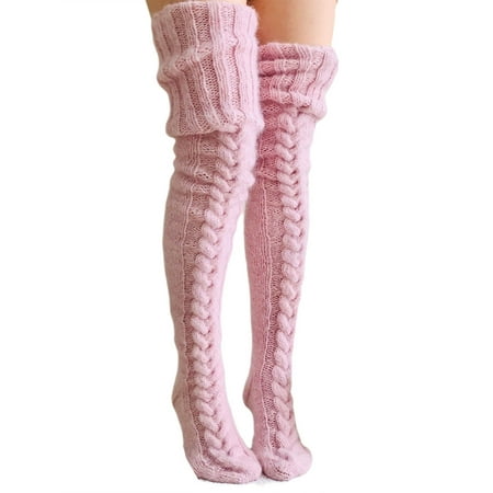 

Afunbaby Girl Women s Wool Thigh High Stocking Twist Knit Solid Color Fluffy Over Keen Socks Winter Warm Casual Long Leggings