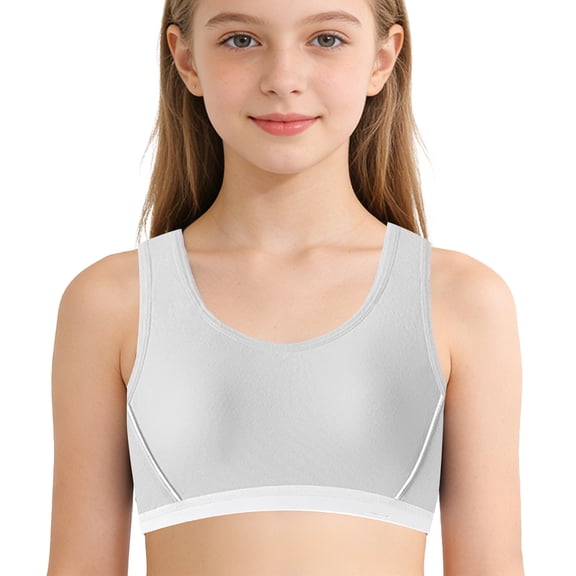 Girls Sports Bras Solid Color Soft Stretchy Bra with Fixed Padding Girls Casual Underwear Grey Size 17-18 Years