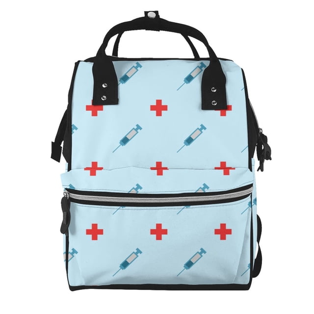 Disketp Syringe And Red Cross Mochila de Pañales de Gran Capacidad con Múltiples Bolsillos, Mochila de Viaje Multifuncional para Bebé, Unisex, Moderna y Resistente
