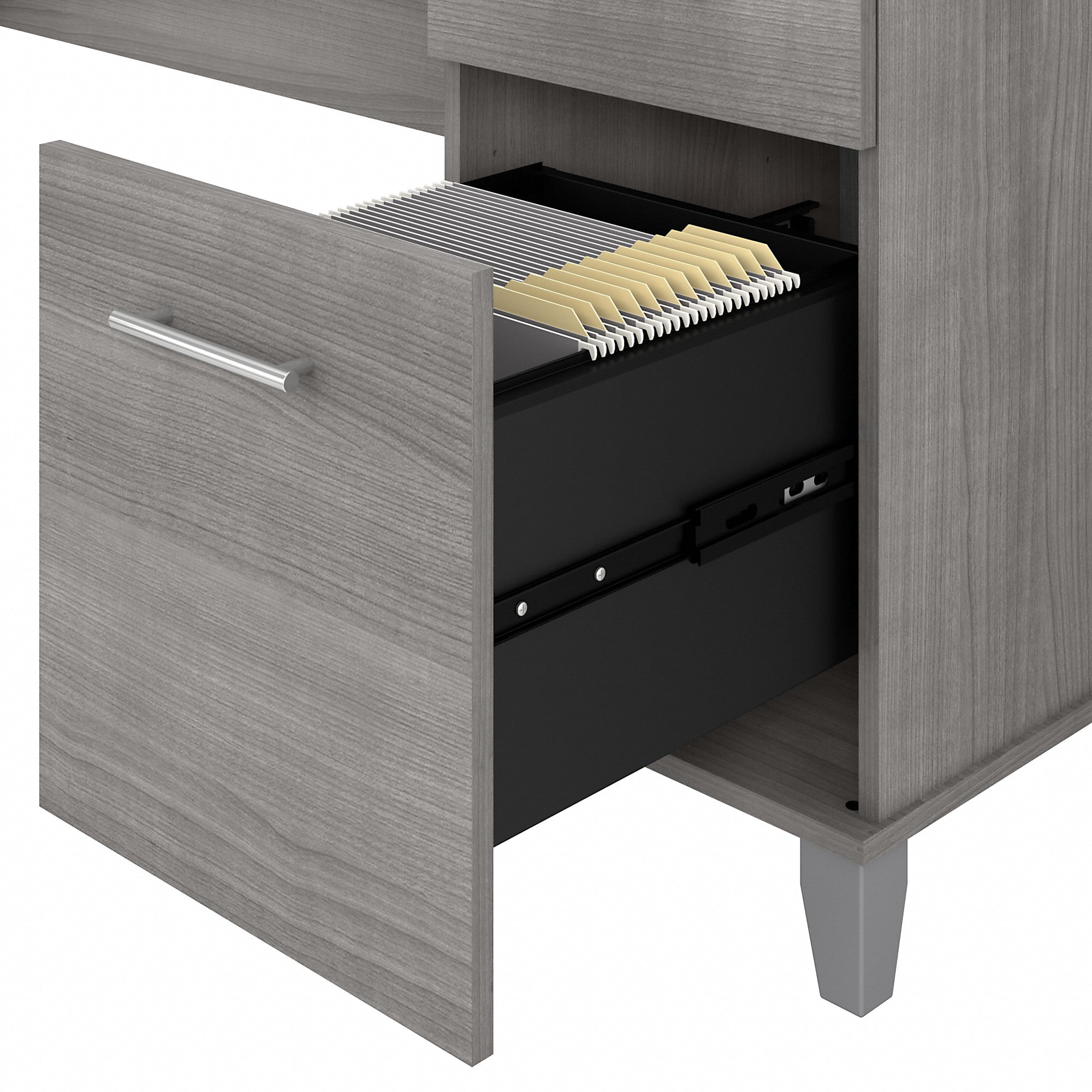 Bush Furniture Somerset 72" L Desk and Hutch with Storage, Platinum Gray