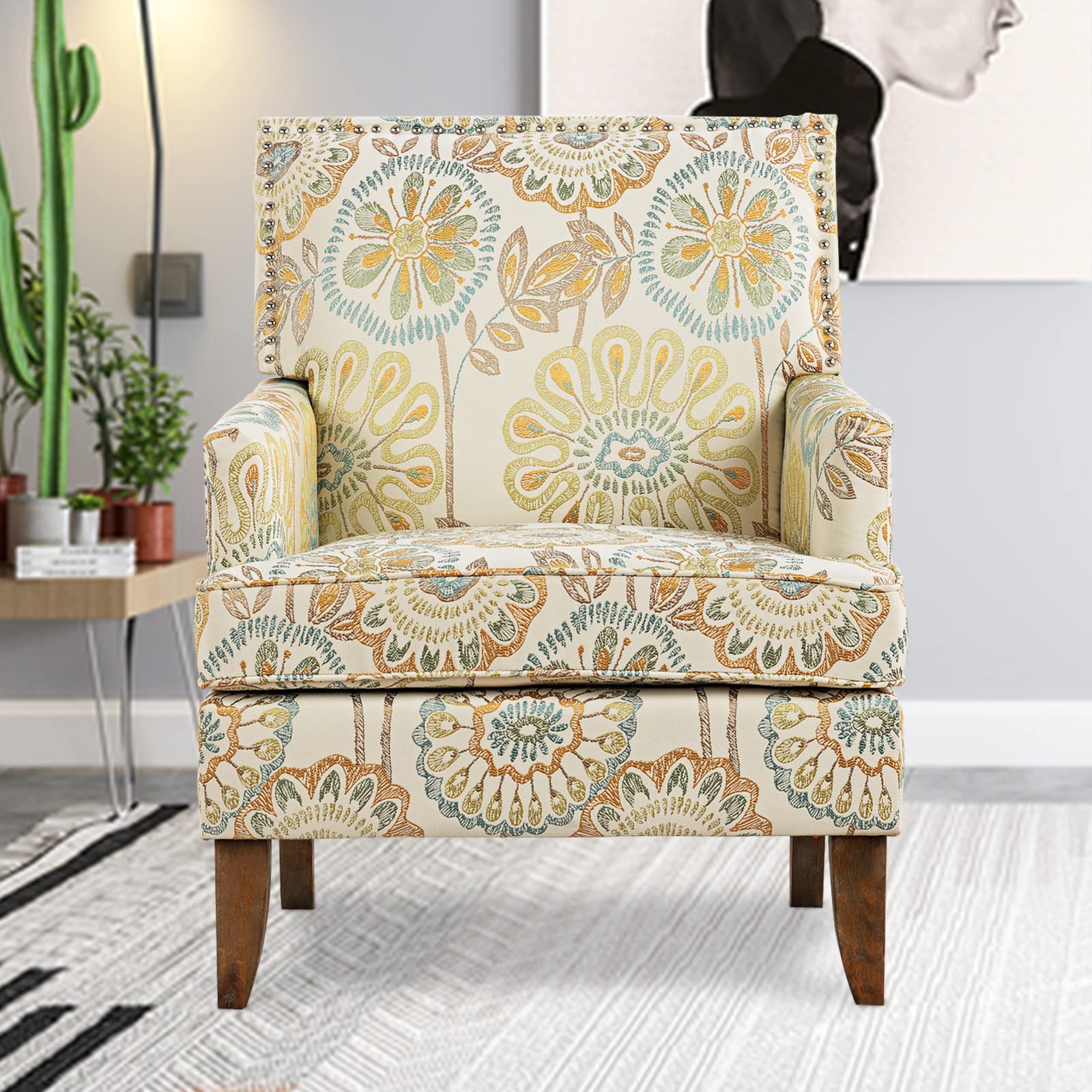 FIRLZY Floral Print Accent Chairs Indoor Furniture ，Tufted Wingback