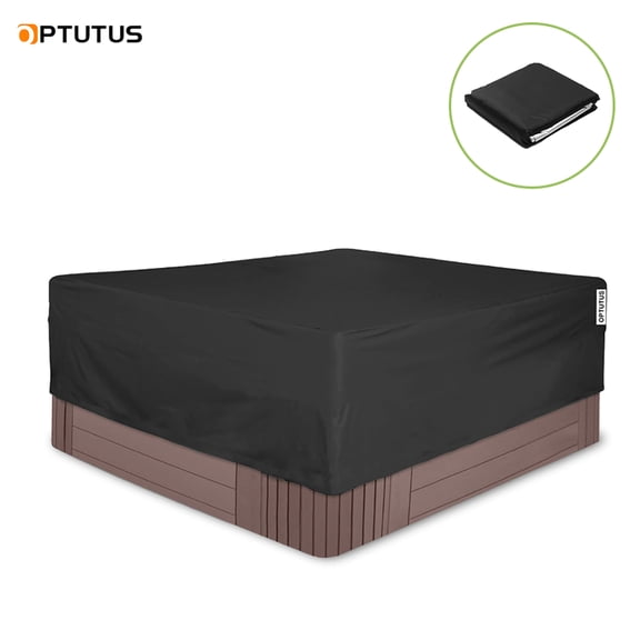 OPTUTUS Outdoor Square Hot Tub Cover, Waterproof Black Oxford Fabric, Drawstring Closure, 85×85×20 inches