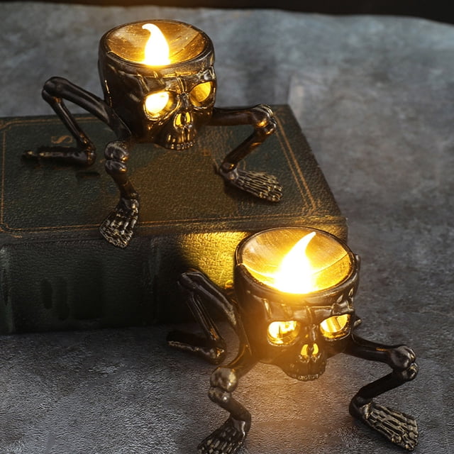Flameless Skeleton Hand Candles - 2 Pack LED Halloween Decor Lights for Spooky Table & Party Decoration