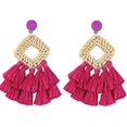 thumbnail image 1 of Laklulu Pendientes de borla bohemia hechos a mano colgantes étnicos con flecos tejidos de bambú geométricos cuadrados sector regalos para mujeres y niñas, 1 of 1