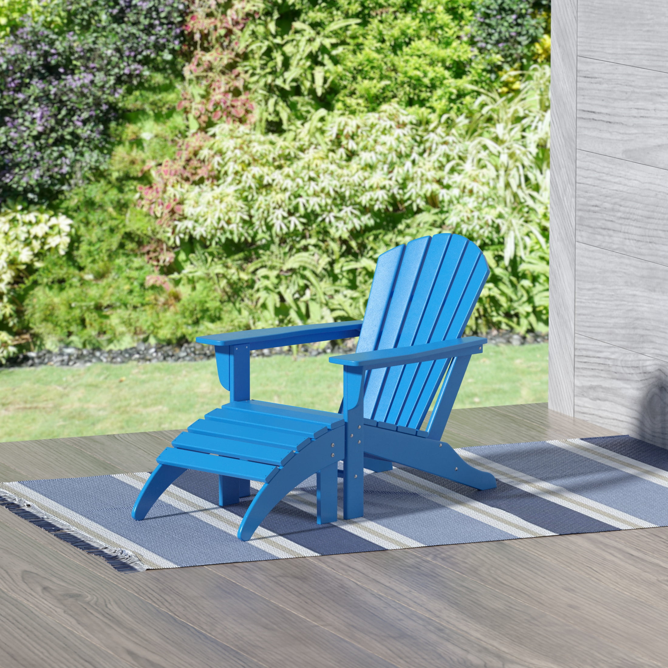 Westin Outdoor Adirondack Patio Chair with Ottoman Footrest, Pacific Blue