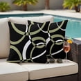 thumbnail image 4 of Black Geometric Outdoor Waterproof Pillow Covers, Modern Sage Green White Striped Art Decorative Square Throw Pillowcase Sofa Cushion Sham for Patio/Couch/Chair, 26"x26" 2 Pack, 4 of 8