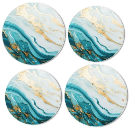 

BaHomeck Electric Stove Burner Covers Set of 4 Round Metal Gas Stove Burner Covers 8 Inch and 10 Inch Kitchen Decor Abstract Blue And White Marble With Golden Swirls