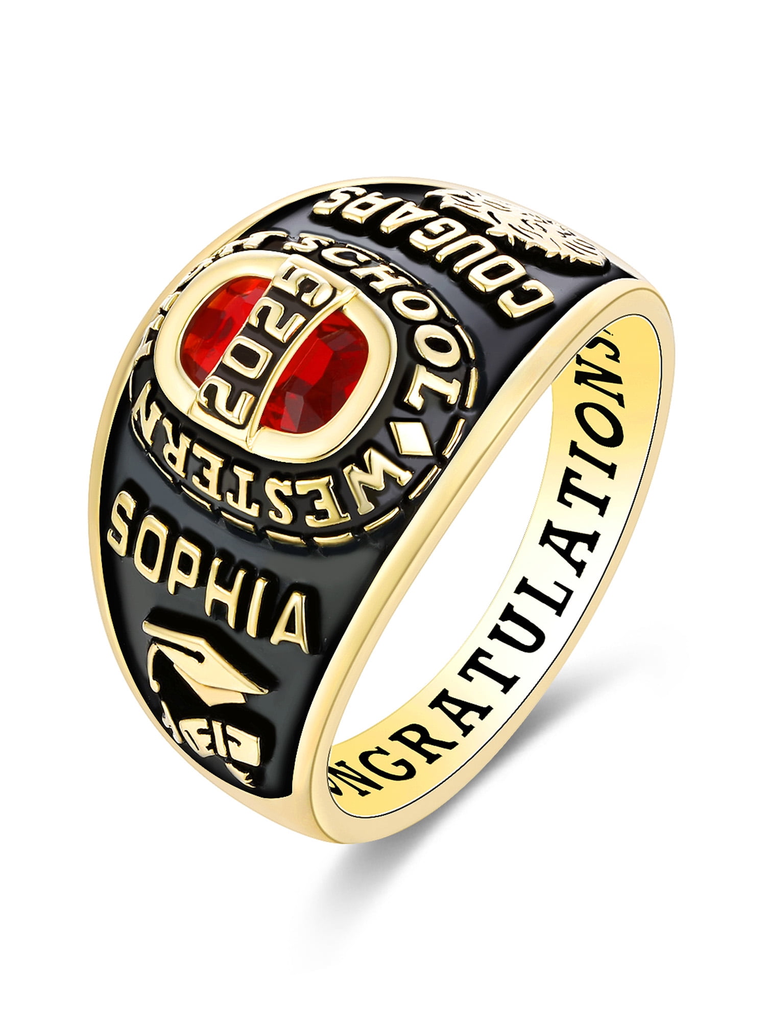 Mementos USA Custom 10kt Yellow Gold Class Rings for Women High School and College-Royal