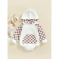 thumbnail image 2 of Bagilaanoe Newborn Baby Boys Girls Romper 6 12 18 24 Months Long Sleeve Hooded Plaid Tops Patchwork Casual Bodysuit with Pocket, 2 of 8