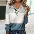 thumbnail image 2 of Busydd Womens Tops Fall Fashion Colorblock Patchwork Tee Tops Casual V Neck Long Sleeve Shirts for Women Pleated Loose Going Out Tops Comfy Versatile Button Up Blouses, 2 of 5