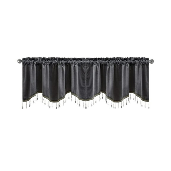 Beautynvta Window Curtain Valance, Wave Short Drapes with Tassels, Rod Pocket Curtains for Bedroom Living Room Decoration, 18''x52'', Gray