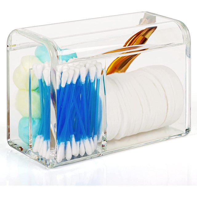 Almacenamiento para el baño - Tocador de 3 compartimentos con tapa de plástico acrílico transparente - Caja para hisopos de algodón, cosméticos, maquillaje, hisopos y bolas Sailing Electrónica