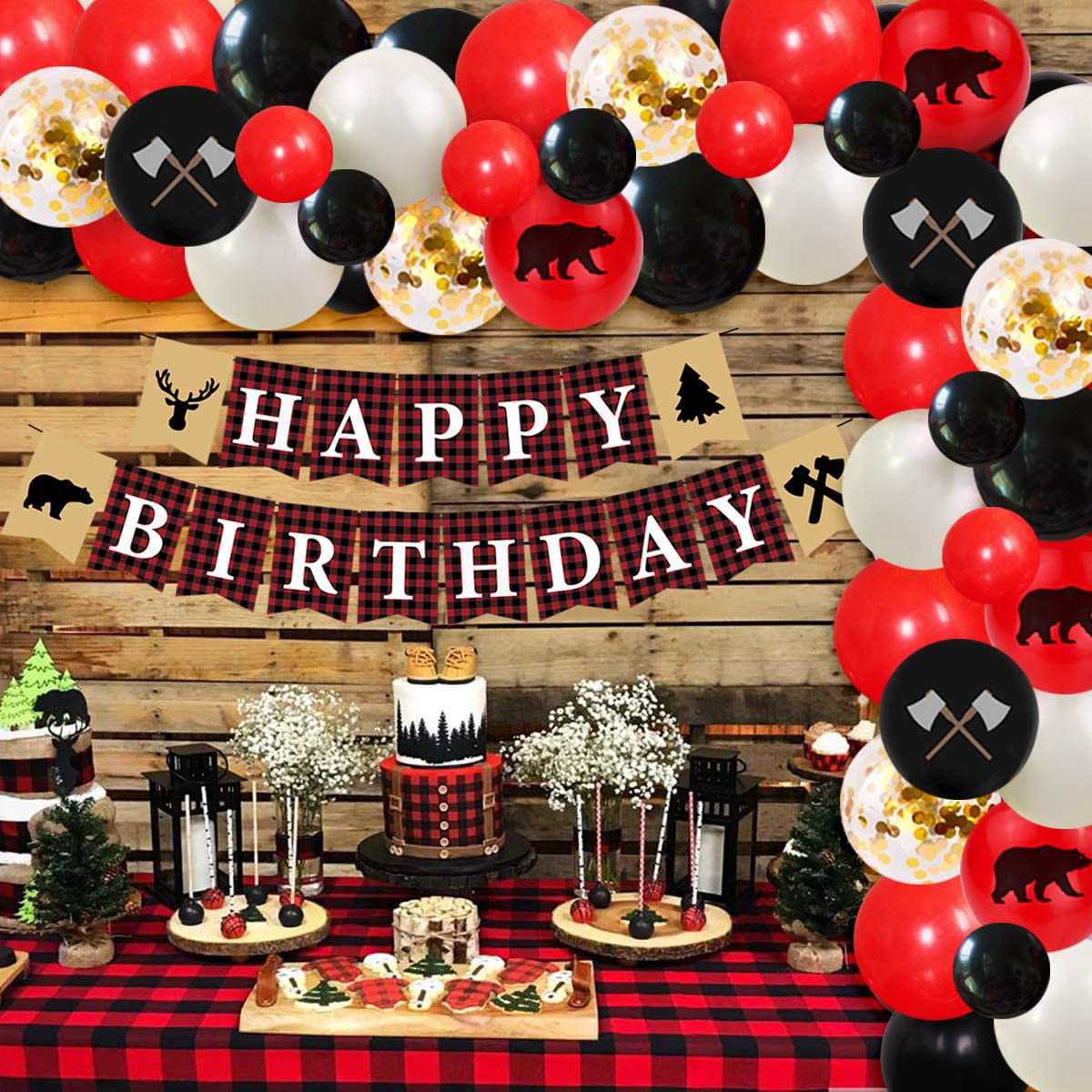 Birthday Baby Shower Christmas Party decorations LumberJack Woodland Confetti Deer,Trees & Buffalo Plaid Jumpsuits 100 Pieces 