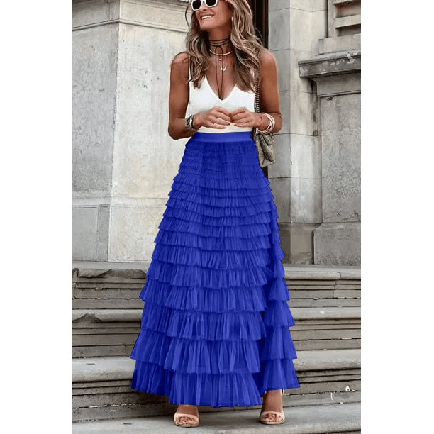 2023 Nueva falda de pastel en capas para mujer Falda de malla versátil elegante Moda de estilo europeo americano transfronterizo