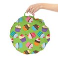 thumbnail image 2 of Birthday Party Round Floor Cushion with Handle, Illustration of Creamy Cupcakes with Sprinkles and Candles, Decorative Pillow for Living Room & Dorms, 18" Round, Lime Green Multicolor, by Ambesonne, 2 of 4