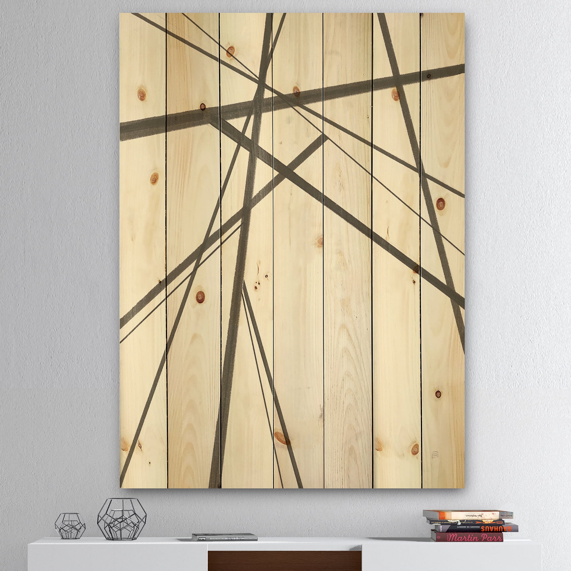 Designart 'Minimalist Monochrome III' Transitional Print on Natural Pine Wood