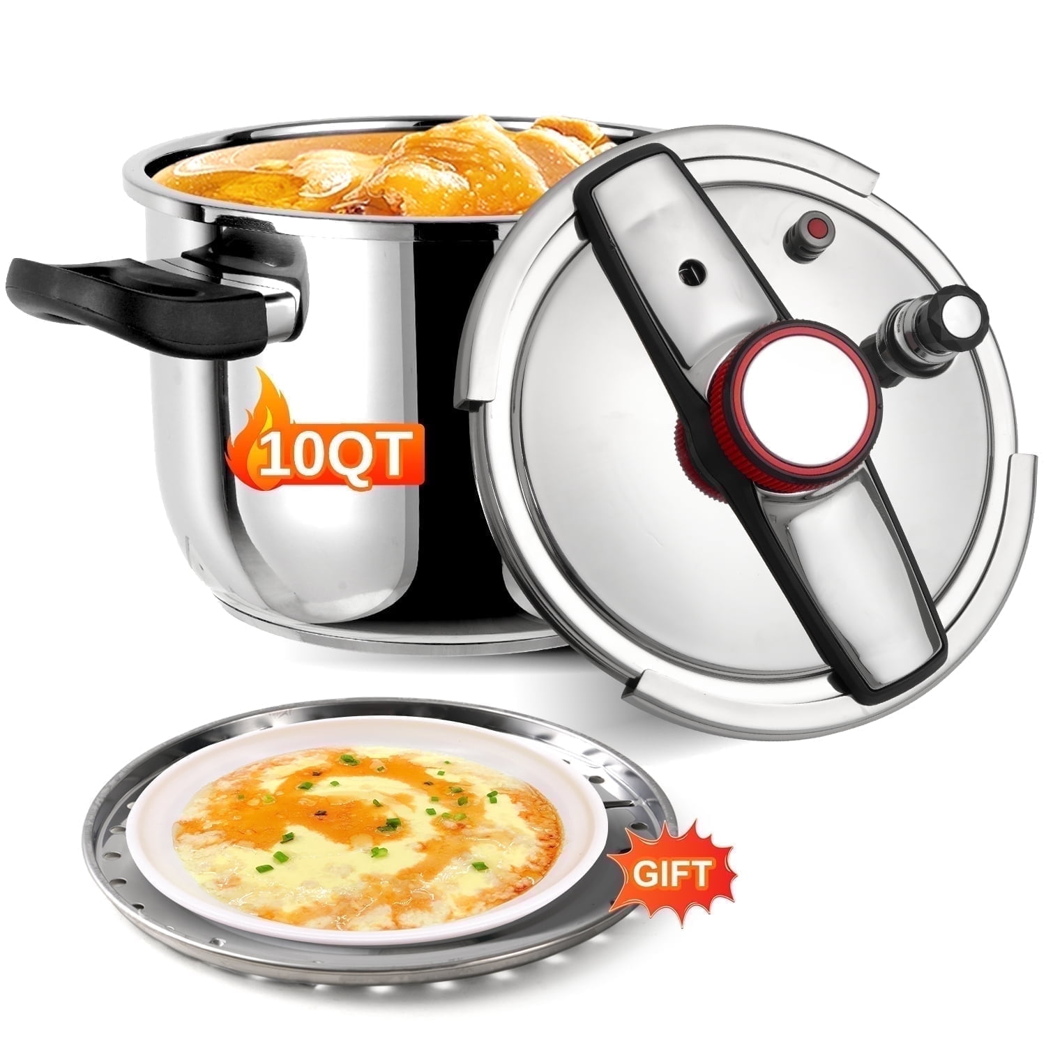 Universal 6.3 Quart / 6 Liter Stainless Steel Easy Use Pressure Cooker + Extra Glass Lid, Induction Compatible, Pressure Cooker ＆ Multipurpos並行輸入