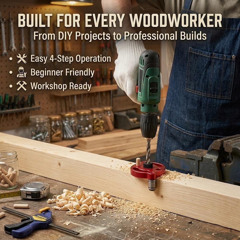 Self-Centering Doweling Jig – Precision Drill Guide for Flawless Woodworking Joints 3/4/5/6/7/8/9/10mm, Handheld Adjustable Alignment Jig, Cabinet Furniture Carpentry DIY Tool