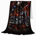 thumbnail image 2 of Bald Eagle Motorcycle American Flag Orange Flames Chrome Patriotic Ride Illustration Flannel Blanket For Motorcycle Fans Home Decor Warm Garage Living Room person's Day Gift, 2 of 9
