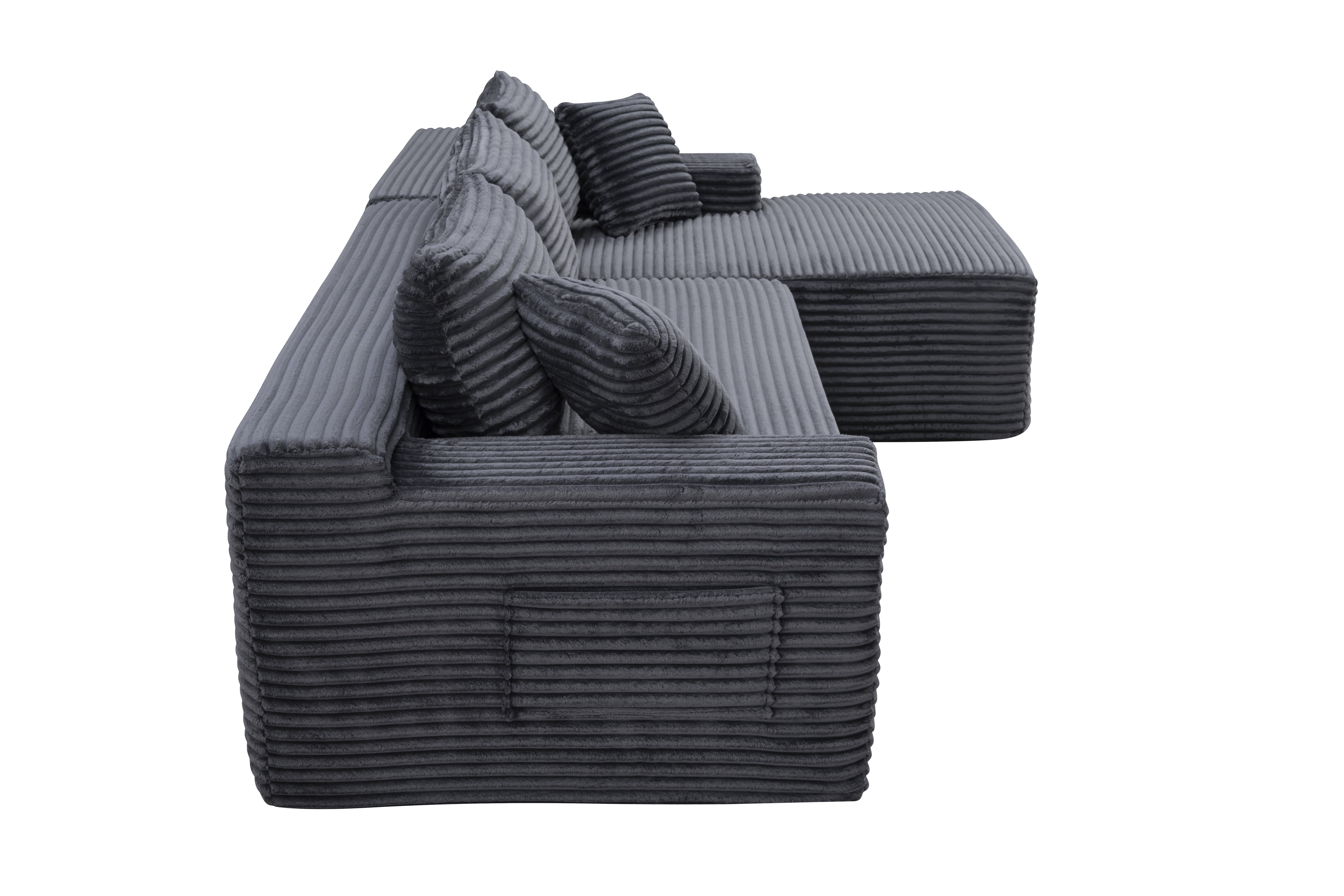 Leumius 94.5 Inch Modular Sectional Couches for Living Room,Modern Upholstered Deep Seat Cloud Couch,Corduroy L-Shape Sofas Couches,No Assembly Required,Gray-Right Facing Chaise