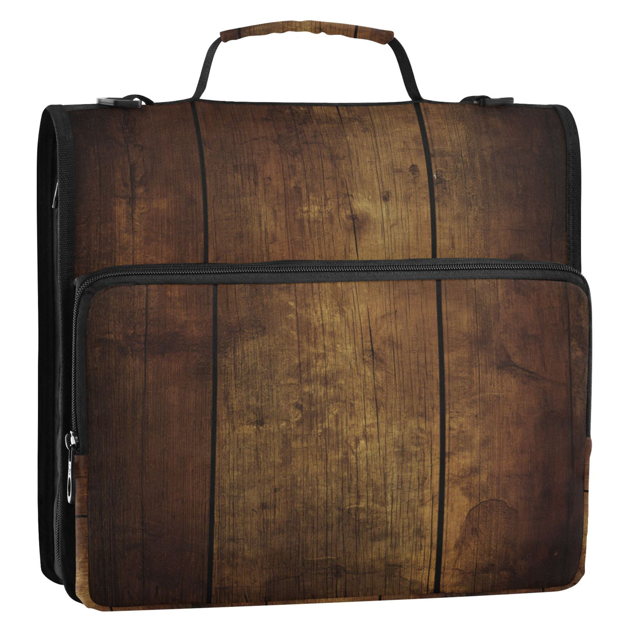 FORMRS Zipper Binder with Shoulder Strap 2-inch Ring 500 Sheet Capacity File Bag, Wood Grain