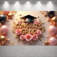thumbnail image 3 of Gold Lettering Graduation Banner Pink Roses Graduation Backdrop Gold Stars Balloon Decor Academic Background for Graduation Ceremony College Graduation Grad Party, 3 of 9