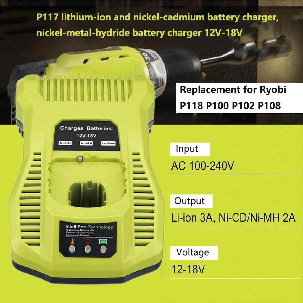AERDU True 5.0Ah Battery 2-Pack and Charger for Ryobi 18V ONE+, High Capacity Lithium-Ion P108 P117 Kit